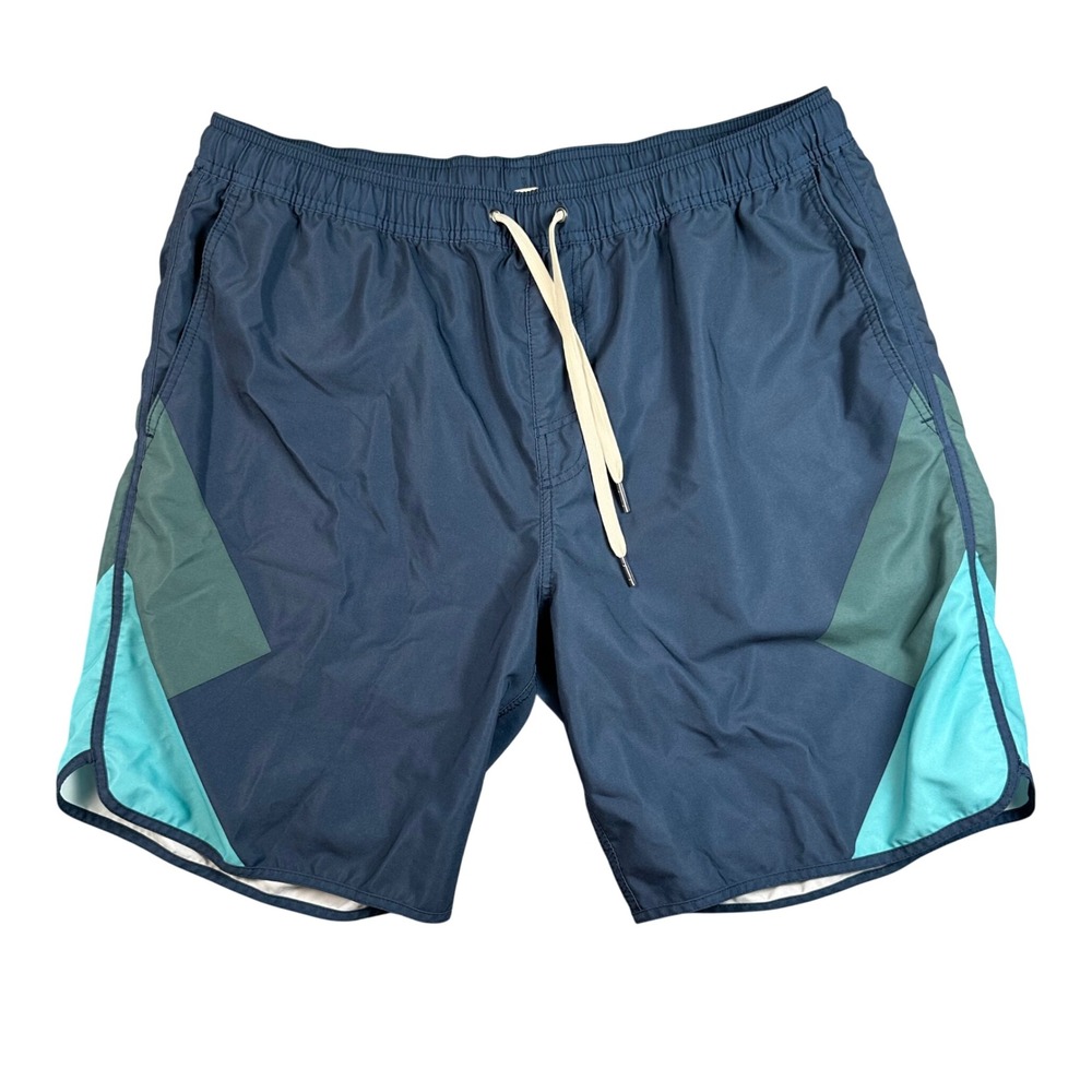 Fair Harbor The Anchor Swim Trunks Mens XL Blue Green Colorblock Board Shorts